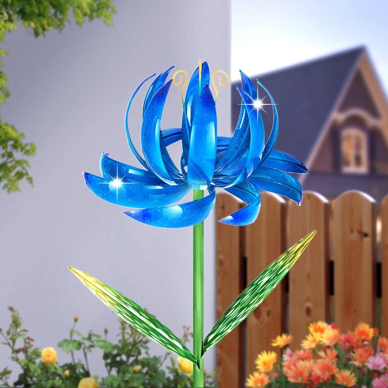 SUCUY Wind Spinners Outdoor Garden Decor, 47 inch Metal Wind Sculptures Garden Gifts for Mom, Lotus Flower Windmills for Yard Backyard Lawn Decorations - Image 1